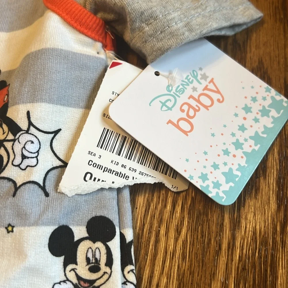 Disney & Carters 3-6 month NWT plaid shirt and romper bundle with socks